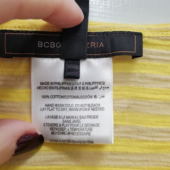 BCBGMaxAzria Women's Yellow & Taupe Stripe Soft Cotton Dolman Top Size S - Picture 3 of 5